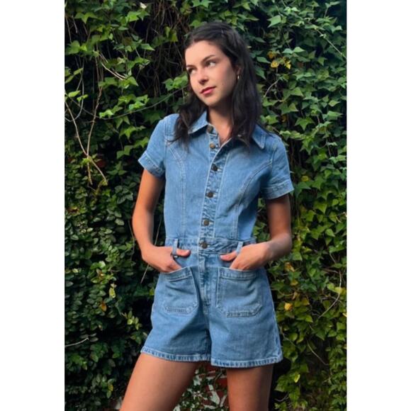 ROLLA’S Sailor Short Sleeve Denim Romper in medium blue size XL. NWOT - Picture 2 of 8